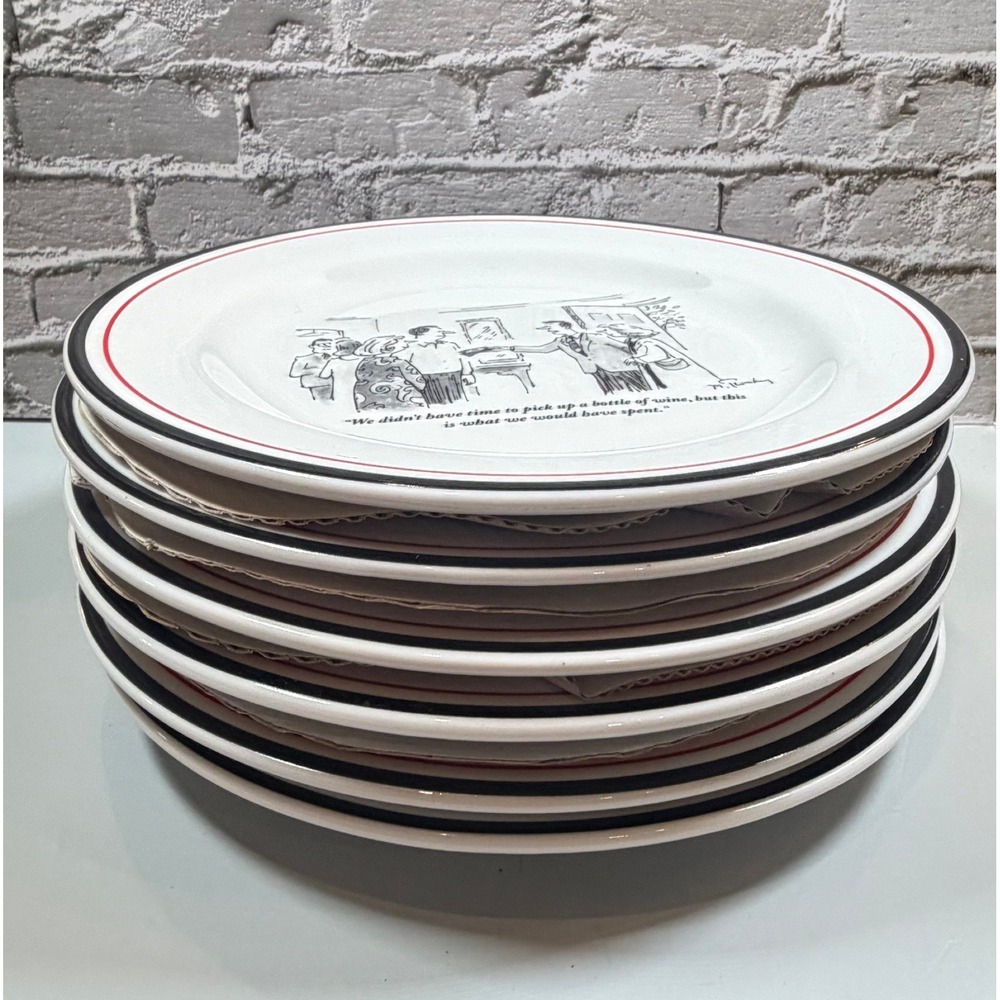 The New Yorker Appetizer Plates Set 6 White Wine Cartoons Restoration Hardware